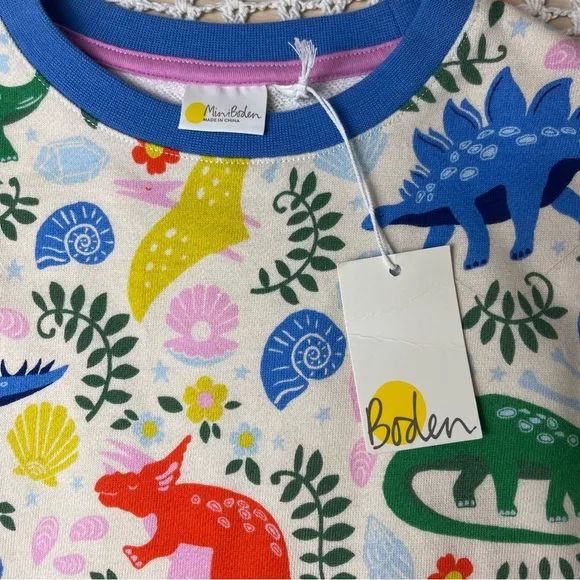 NWT Mini Boden Girls 6-7 Years Vanilla Pod Dinosaurs Relaxed Jersey Dress