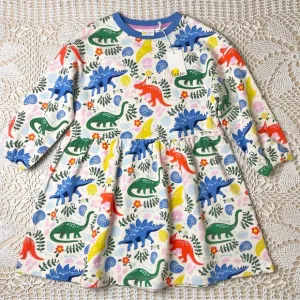 NWT Mini Boden Girls 6-7 Years Vanilla Pod Dinosaurs Relaxed Jersey Dress