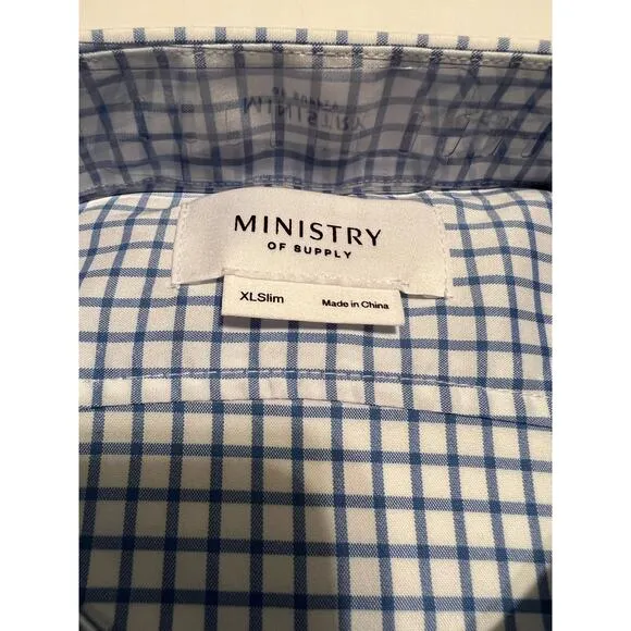NWT Ministry Of Supply Men's Slim Fit Button Up Aero Dress Shirt Blue White XL