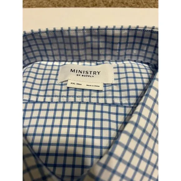 NWT Ministry Of Supply Men's Slim Fit Button Up Aero Dress Shirt Blue White XXL