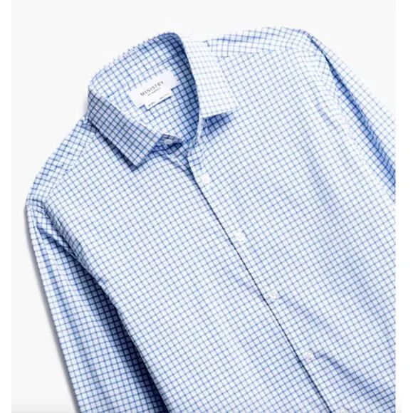 NWT Ministry Of Supply Men's Slim Fit Button Up Aero Dress Shirt Blue White XXL