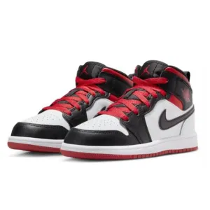 NWT Nike Unisex Air Jordan 1 Mid Shoes, Gym Red/Black Toe, 1 Little Kid