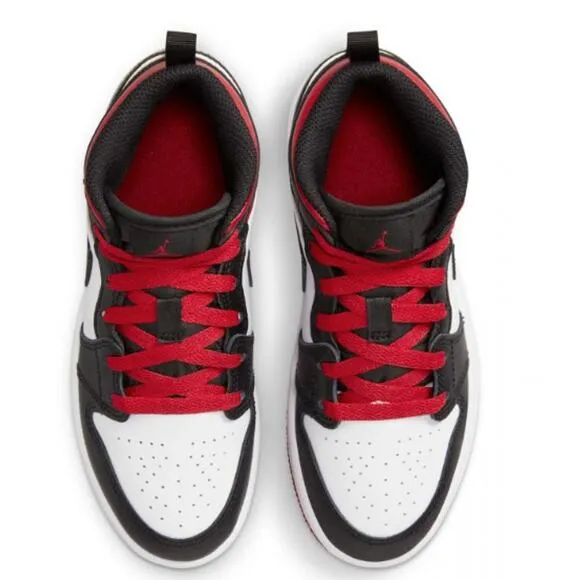 NWT Nike Unisex Air Jordan 1 Mid Shoes, Gym Red/Black Toe, 1 Little Kid