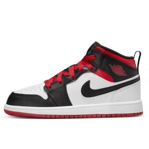 NWT Nike Unisex Air Jordan 1 Mid Shoes, Gym Red/Black Toe, 1 Little Kid