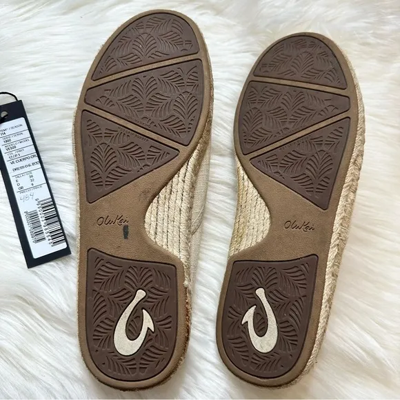NWT Olukai Kaula Pa’a Kapa Beige Comfort Slip On Shoes Size 9.5