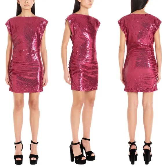 NWT PAROSH 320$ black Sequined Slim Fit Mini Dress, size XS