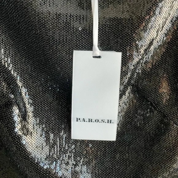 NWT PAROSH 320$ black Sequined Slim Fit Mini Dress, size XS