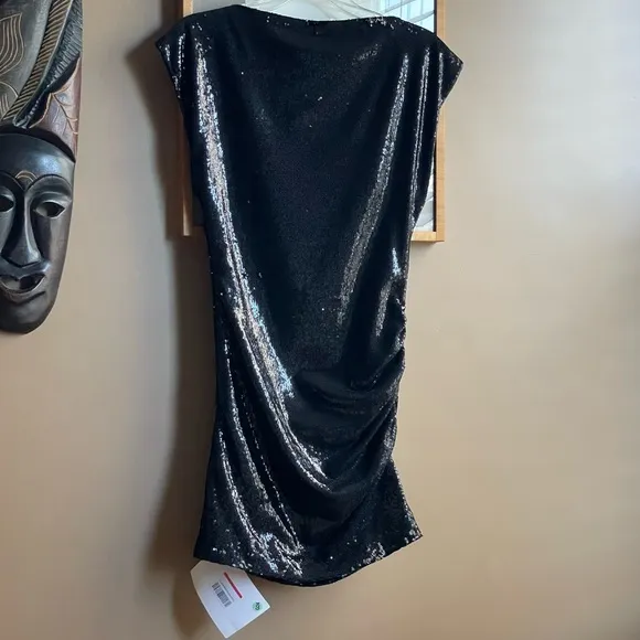 NWT PAROSH 320$ black Sequined Slim Fit Mini Dress, size XS
