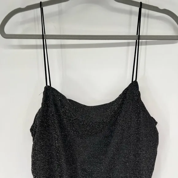 NWT Princess Polly Reeva Mini Dress Women's Size 14 Black Curve Shimmer Slim Fit