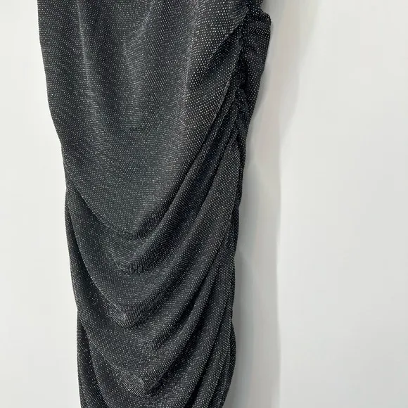 NWT Princess Polly Reeva Mini Dress Women's Size 14 Black Curve Shimmer Slim Fit