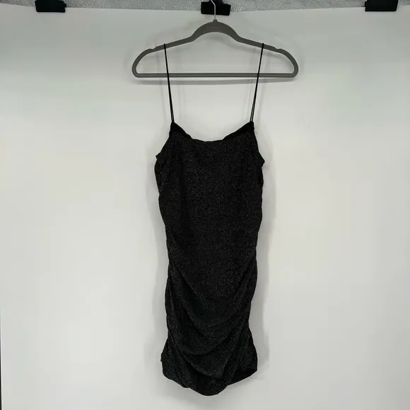 NWT Princess Polly Reeva Mini Dress Women's Size 14 Black Curve Shimmer Slim Fit