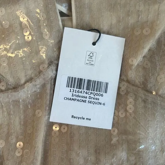 NWT Reformation Iridessa Midi Halter Dress Sz6 Champagne Sequin Beige