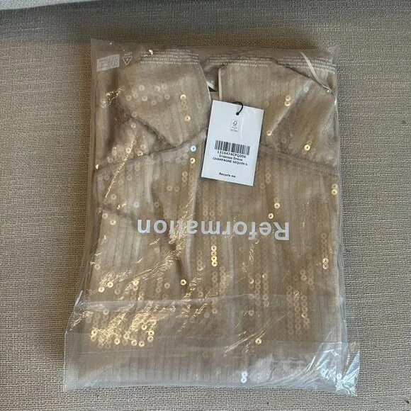 NWT Reformation Iridessa Midi Halter Dress Sz6 Champagne Sequin Beige