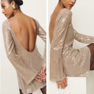 NWT Reformation Sereia Mini Dress Champagne Sequin Holiday Cocktail Medium