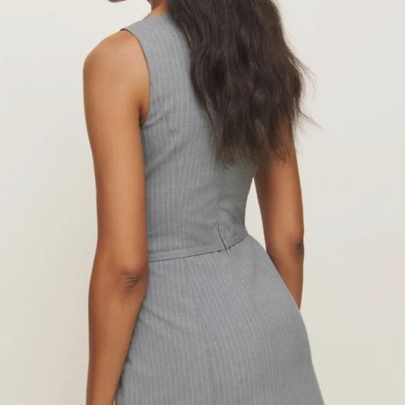 NWT Reformation Taya Mini Dress - Grey Pinstripe Office Siren Business Causal