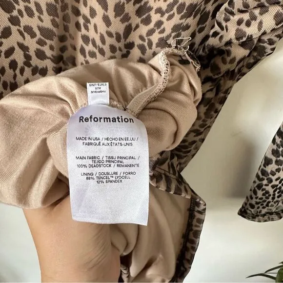 NWT Reformation Tomas Leopard Print Mini Ruched Long Sleeve Dress Size M