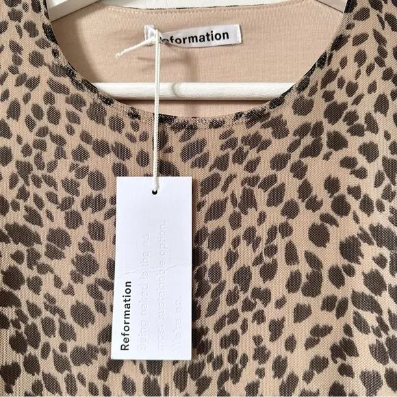 NWT Reformation Tomas Leopard Print Mini Ruched Long Sleeve Dress Size M