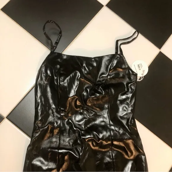 NWT Staud Joan Yin Yang Dress Beaded Fringe Black Faux Leather Sleeveless sz 10