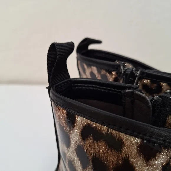 NWT Steve Madden kids women combat boots sparkly glitter leopard zipper lace up