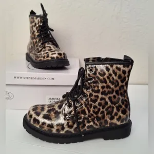 NWT Steve Madden kids women combat boots sparkly glitter leopard zipper lace up