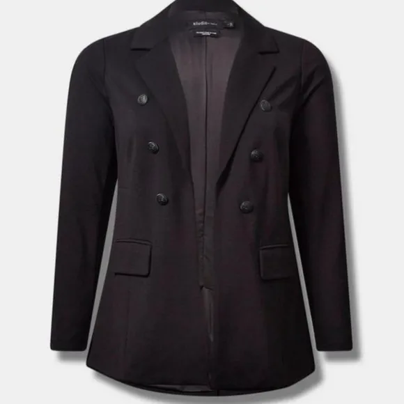 NWT! Studio by Torrid Light Ponte Double Breasted Stretchy Blazer in Deep Black