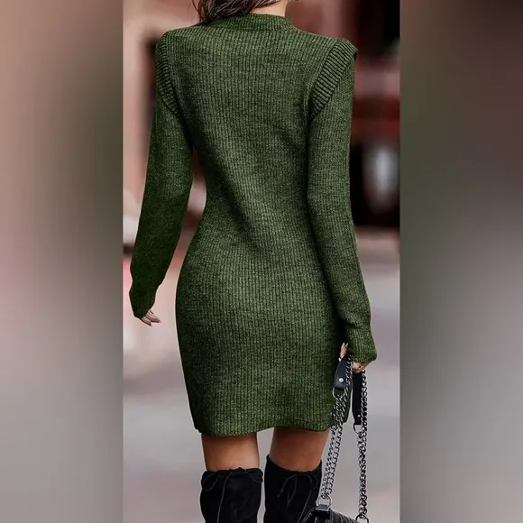 NWT Sweater Bodycon Short Dress Long Sleeve Crew Neck Slim Fit Mini Ribbed Knit