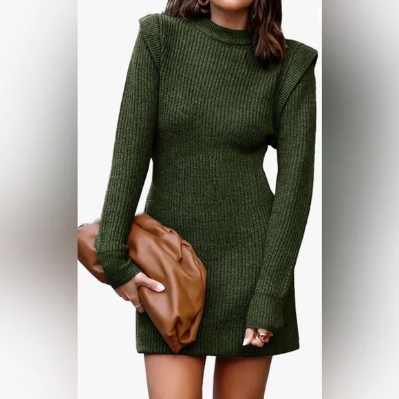 NWT Sweater Bodycon Short Dress Long Sleeve Crew Neck Slim Fit Mini Ribbed Knit
