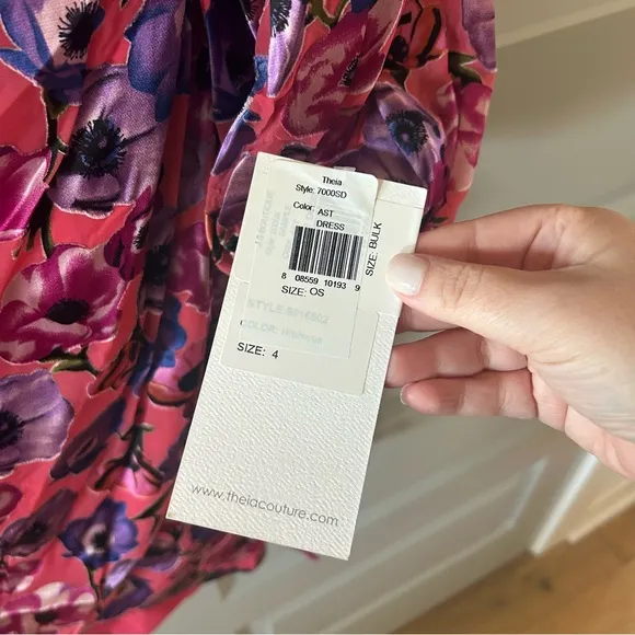 NWT Theia Monika Poppy Floral Draped Cocktail Dress