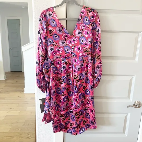 NWT Theia Monika Poppy Floral Draped Cocktail Dress