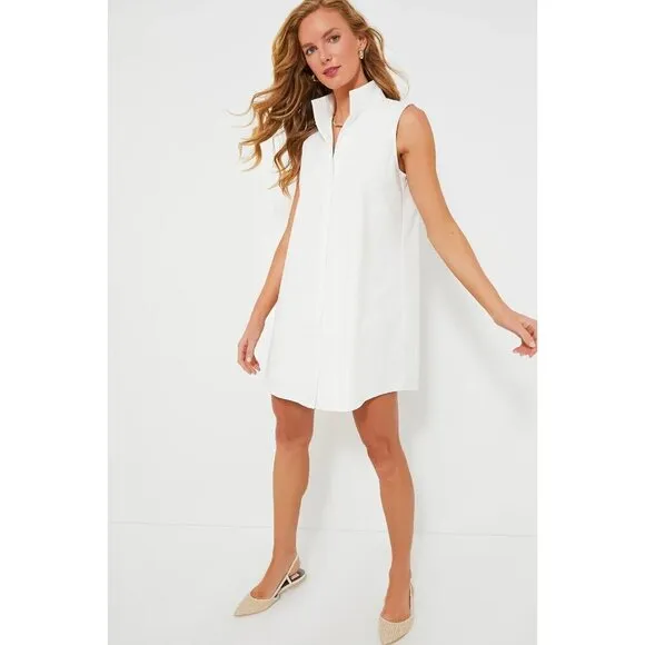 NWT Tuckernuck Charlie in White Sleeveless Cotton Blend Shirt Dress L
