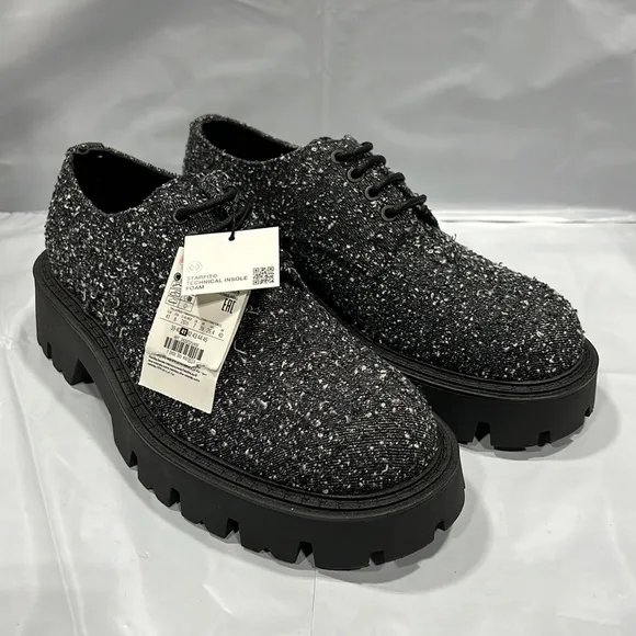 NWT - ZARA MEN’S CHUNKY FABRIC DERBY SHOES, BLUE - SIZE 8