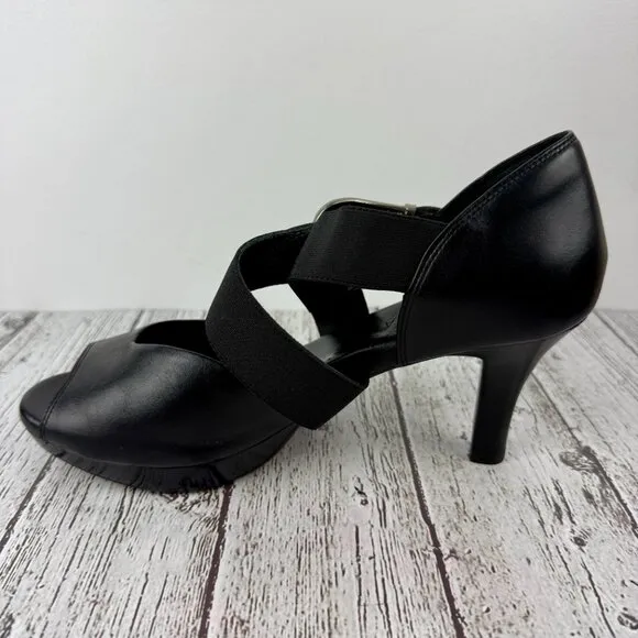 NWT Ziera black Leather Buckle open toe Heels pumps &quot;Jacklyn&quot; Size EU 41 US 10