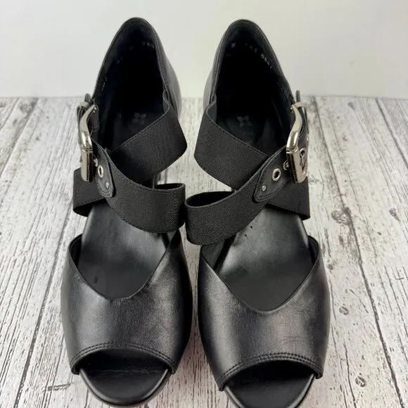 NWT Ziera black Leather Buckle open toe Heels pumps &quot;Jacklyn&quot; Size EU 41 US 10