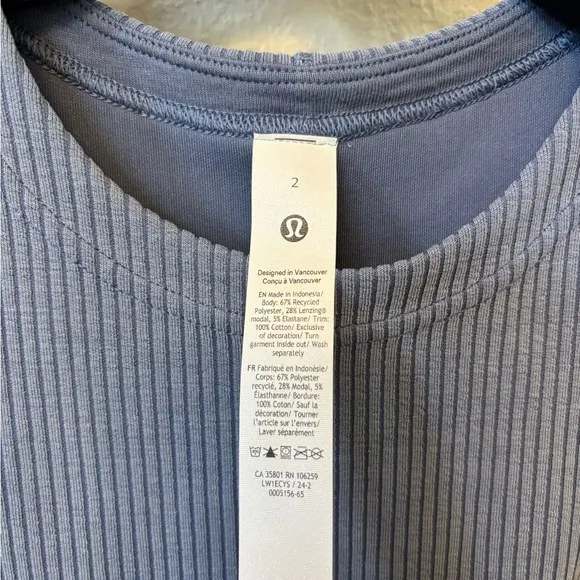 NWT!🍋🍋Lululemon Ribbed Softstreme Slim-Fit Tank Dress🍋🍋. Size 2. Oasis Blue.