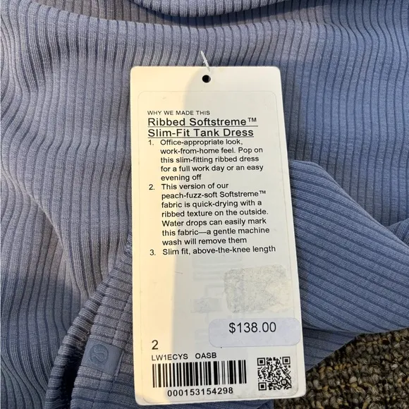 NWT!🍋🍋Lululemon Ribbed Softstreme Slim-Fit Tank Dress🍋🍋. Size 2. Oasis Blue.