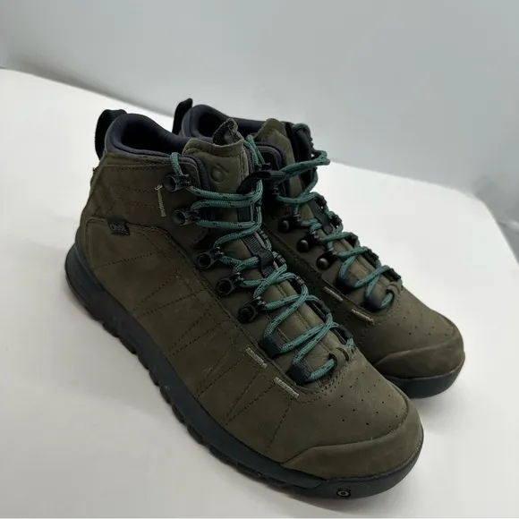 OBOZ Bozeman Mid Mens 8.5 Hiking Boots Shoes Leather Green Ankle Trail Trekking
