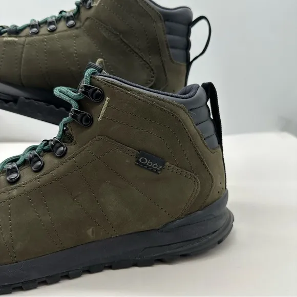 OBOZ Bozeman Mid Mens 8.5 Hiking Boots Shoes Leather Green Ankle Trail Trekking