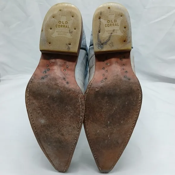 Old Corral Caiman and Leather Cowboy Boots Men's Size ~8 Women's Size ~9