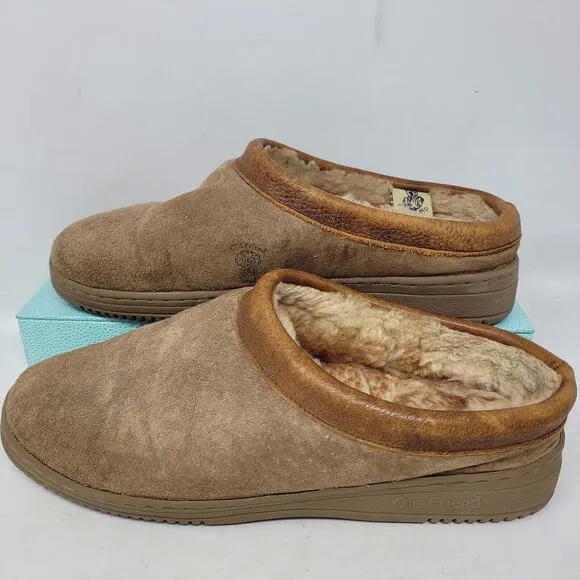 Old Friend Mens Slippers Brown Suede Leather Sheepskin Fleece Mens 10 (9-11) 99%