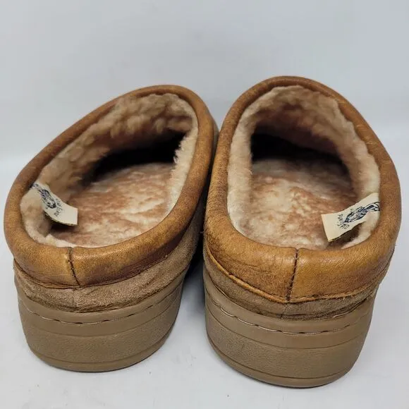 Old Friend Mens Slippers Brown Suede Leather Sheepskin Fleece Mens 10 (9-11) 99%