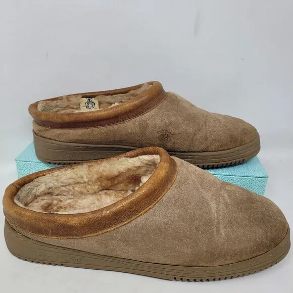 Old Friend Mens Slippers Brown Suede Leather Sheepskin Fleece Mens 10 (9-11) 99%
