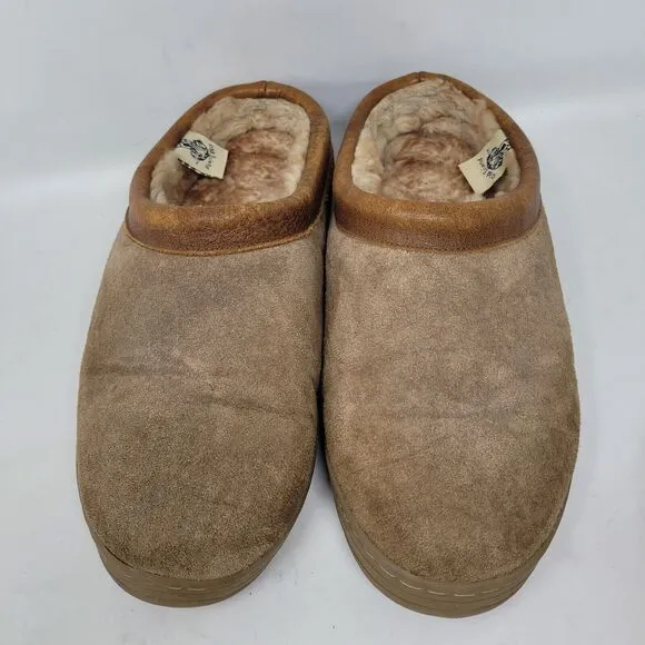 Old Friend Mens Slippers Brown Suede Leather Sheepskin Fleece Mens 10 (9-11) 99%