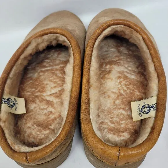 Old Friend Mens Slippers Brown Suede Leather Sheepskin Fleece Mens 10 (9-11) 99%