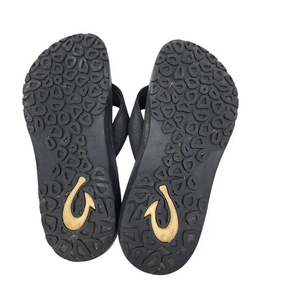 OluKai Black Ohana Cushioned Water-Resistant Flip Flop Shoes Size 10
