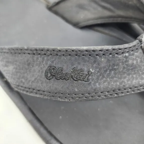 OluKai Black Ohana Cushioned Water-Resistant Flip Flop Shoes Size 10