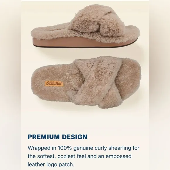 OluKai Hila Heu Genuine Shearling Slippers