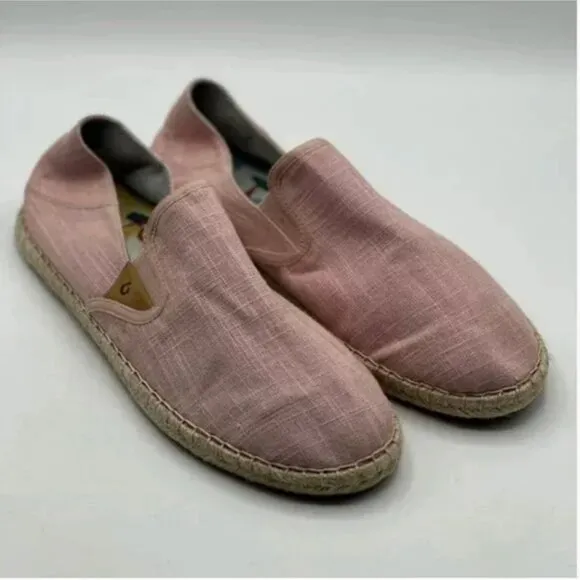 Olukai Kaula Pa’a Kapa Pink Linen Espadrille Shoes Women's US Size 11 EU 41