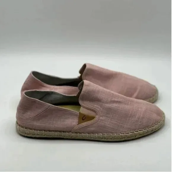 Olukai Kaula Pa’a Kapa Pink Linen Espadrille Shoes Women's US Size 11 EU 41