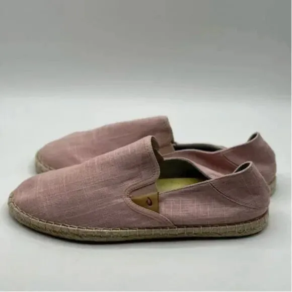 Olukai Kaula Pa’a Kapa Pink Linen Espadrille Shoes Women's US Size 11 EU 41