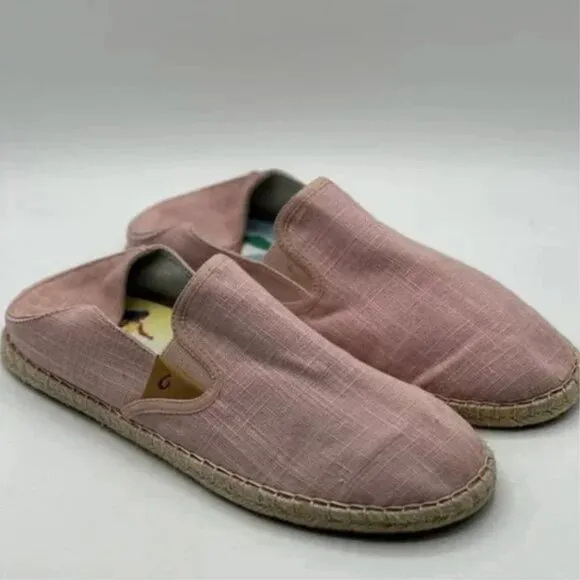 Olukai Kaula Pa’a Kapa Pink Linen Espadrille Shoes Women's US Size 11 EU 41